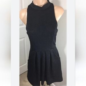 Silence + Noise Paisley Damask Fabric Keyhole Mini Dress Medium Black